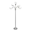 Simple Designs 5 Light Adjustable Gooseneck Silver Floor Lamp with White Shades LF2006-SVW